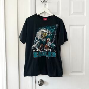 NFL Washed Black Philadelphia Eagles Graphic Short Sleeve Tee Flexing Grinning L